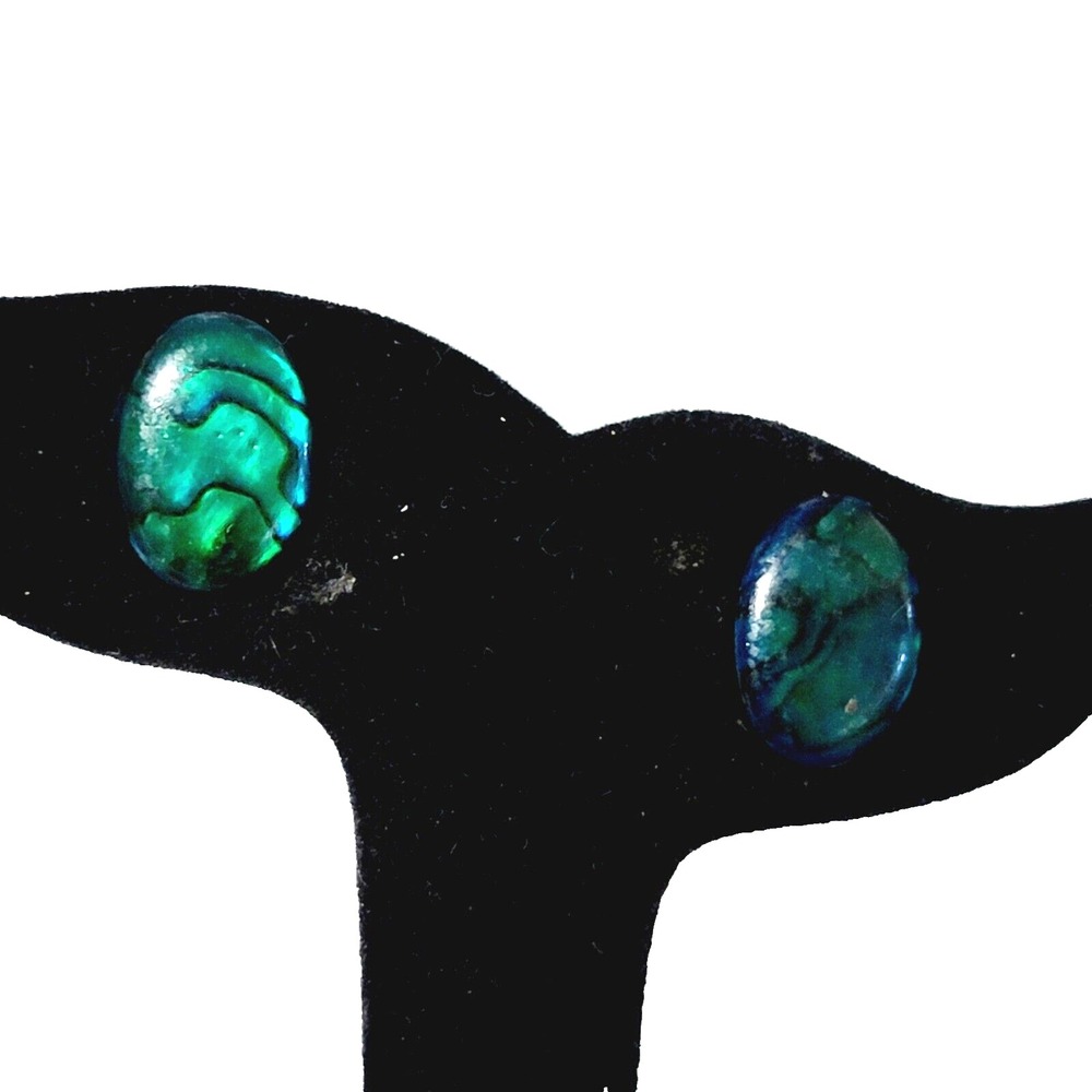Vintage Iridescent Green Pierced Earrings Oval โ 5/8" Lucite, Posts bp-9